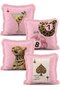 Pink Leopard Billiards and Playing Cards Themed Set of 4 Fringed Throw Pillow Covers