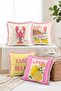 Italian Summer Themed Lobster and Lemon Patterned Ciao Bella Written 4-Piece Fringed Throw Pillow Cover Set - 2