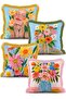 Colorful Floral and Female Figure Illustration Patterned 4-Piece Fringed Throw Pillow Cover Set
