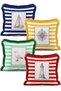Colorful Striped Sailor Themed 4-Piece Fringed Throw Pillow Cover Set with Sailboat and Lantern Figures