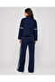 Women's Modal Fabric Stripe Detailed Stand Collar Zippered Wide Leg Sweatpants Set - 5