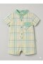 Tongs Baby Boy Plaid Patterned Judge Collar Pocket Short Sleeve Jumpsuit - Yellow / Mint Green - 2