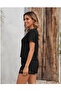 Women's Short Sleeve V-Neck Blouse and Short Two-Piece Set - 4
