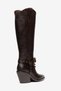 Bitter Brown Matte Leather Chain Buckle Trok Detail Pointed Toe Western Cowboy Boots - 3