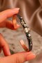 Women's Copper Bracelet with Natural Oval Champagne Color Stone and Tulip Motif, Adjustable Copper Bracelet for Women - 4