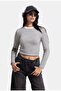 Women's Black and White Striped W6-2 Cropped Stretchy Fabric Knitwear Sweater
