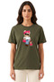 Women's Khaki Bow-Tie Teddy Bear and Dog Printed T-Shirt 100% Cotton Comfortable Fit