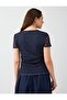 Navy Blue Polka Dot Patterned Short Sleeve Mesh Blouse - 7
