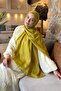 Line Gg Pattern Aura Cotton Jacquard Shawl Oil Green - 2