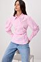 Pembe-Çok Renkli Balon Kol Detaylı Bele Oturan Asimetrik Fitted Gömlek TWOSS25GO00155 - 2