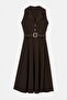 Brown Jacket Collar Sleeveless Belted Long Formal Dress Tdrss26El00074 - 4