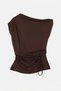 Brown One-Shoulder Waist-Tied Short Sleeve Blouse Tdrss26Bz00078 - 4
