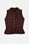 Kahverengi Belden Oturmalı Peplum Kolsuz Triko Bluz TWOSS26BZ00841 - 4