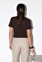 Brown Corduroy Crew Neck Asymmetric Cut Lycra Blouse with Accessories Tdrss26Bz00047 - 3