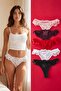 Çok Renkli 5'li Paket Tül Dantel Detaylı Tanga Örme Külot THMSS25KU00037