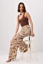 Brown-Multicolor Patterned Viscose Relaxed Fit Elastic Waist Wide Leg Pants Twoss26Pl00168 - 2