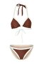 Brown Triangle Covered Color Block Ribbed High Leg Regular Waist Regular Bikini Set Tbess26Bt00123 - 5