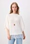 Ekru Dantel Detaylı Oversize Kısa Kollu Triko Bluz TWOSS26BZ00895