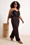 Kahverengi Özel Koleksiyon Dökümlü Wide Leg/Geniş Paça Büyük Beden Kumaş Pantolon TBBSS26AR00062 - 2