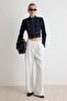 Beyaz Örgü Kemerli Wide Leg/Geniş Paça Çizgili Kumaş Pantolon TWOAW27PL00011 - 2