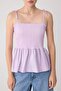 Lila Pamuklu Poplin Fitted Detaylı Askılı Gipeli Esnek Örme Bluz TWOSS24BZ00393 - 3