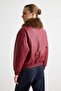 Bordo Oversize Kalıp Çıkarılabilir Kürk Yakalı Yumuşak Suni Deri Mont TWOAW27MO00040 - 5