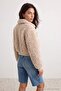 Bej Oversize Kalıp Peluş Kürk Beli Lastikli Bomber Mont TWOAW27MO00055 - 5