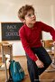Burgundy 100% Cotton Boys' Plain/Basic Crew Neck Polo Collar Knitted School T-Shirt Tkdaw27Ts00005 - 2