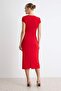 Kırmızı Bodycon/Vücuda Oturan Havuz Yaka Ay Kol Midi Esnek Örme Elbise TWOAW27EL00024 - 5
