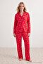 Kırmızı %100 Pamuklu Leopar Kalpli Örme Pijama Takımı THMAW25PT00142 - 2