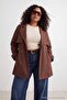 Kahverengi Oversize Fit Beli Kemerli Teknik Kumaş Trençkot TBBAW25BM00004 - 2