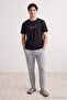 Black-Grey Regular Fit Slogan Printed Knitted Pajama Set Tmnaw27Pt00015