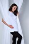 Maternity Zippered Breastfeeding Detailed Short Sleeve Combed Cotton Crew Neck Oversize T-Shirt White - 2