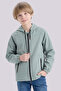 Boy's Mint Green Lined Water and Windproof Double Zipper Hooded Raincoat & Windbreaker