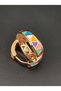 Bym182 Multi-Colored Stone Gold Hoop Earrings 1.8 cm Steel Daily Model