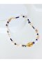 Adjustable Necklace with Blue Metal Leaf Figure and Natural Stone - 2
