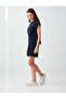 Navy Blue Straight Cut High Waist Regular Leg Knitwear Shorts - 2