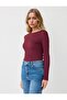Burgundy Slim Fit Boat Neck Knitted Blouse - 3