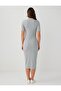 Gray Melange Crew Neck Short Sleeve Knitted Midi Dress - 5