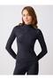 Black Slim Fit High Neck Long Sleeve Knitted Blouse - 3