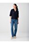 Navy Blue Loose Polo Neck Knitwear Blouse - 2