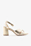 Gold Genuine Leather Cross Strap Thick Heeled Women's Sandals - 6