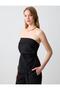 Black 100% Linen Slim Fit Strapless Blouse - 3