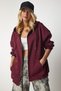 Women's Burgundy Hooded Zippered Oversize Sweatshirt UB00124