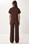 Polo Collar Zippered Top and Bottom Woven Set Laz0005 Brown - 5