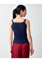 Navy Blue Square Neck Lace Detailed Slim Fit Knitted Undershirt - 5