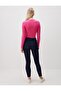 Pink Long Sleeve Crew Neck Crop Blouse - 5