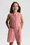 Nk girl's basic knee-length shorts, ages 8-14, dried rose - 2
