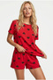 red black heart printed crew neck Knit Shorts Set