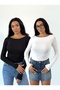 Ultra Soft Kayık Yaka 2'Li Bluz Beyaz-Siyah